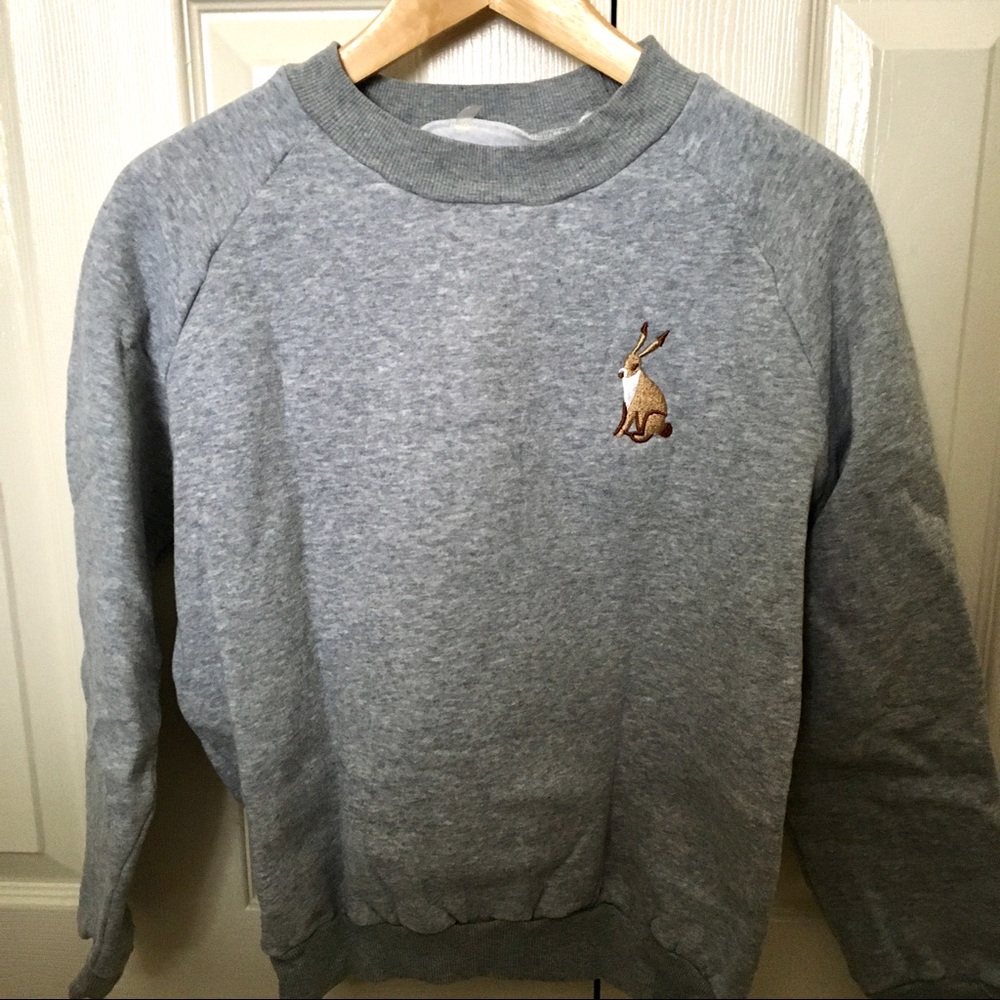 🐰 Embroidered Grey crew neck sweater, fleece lined